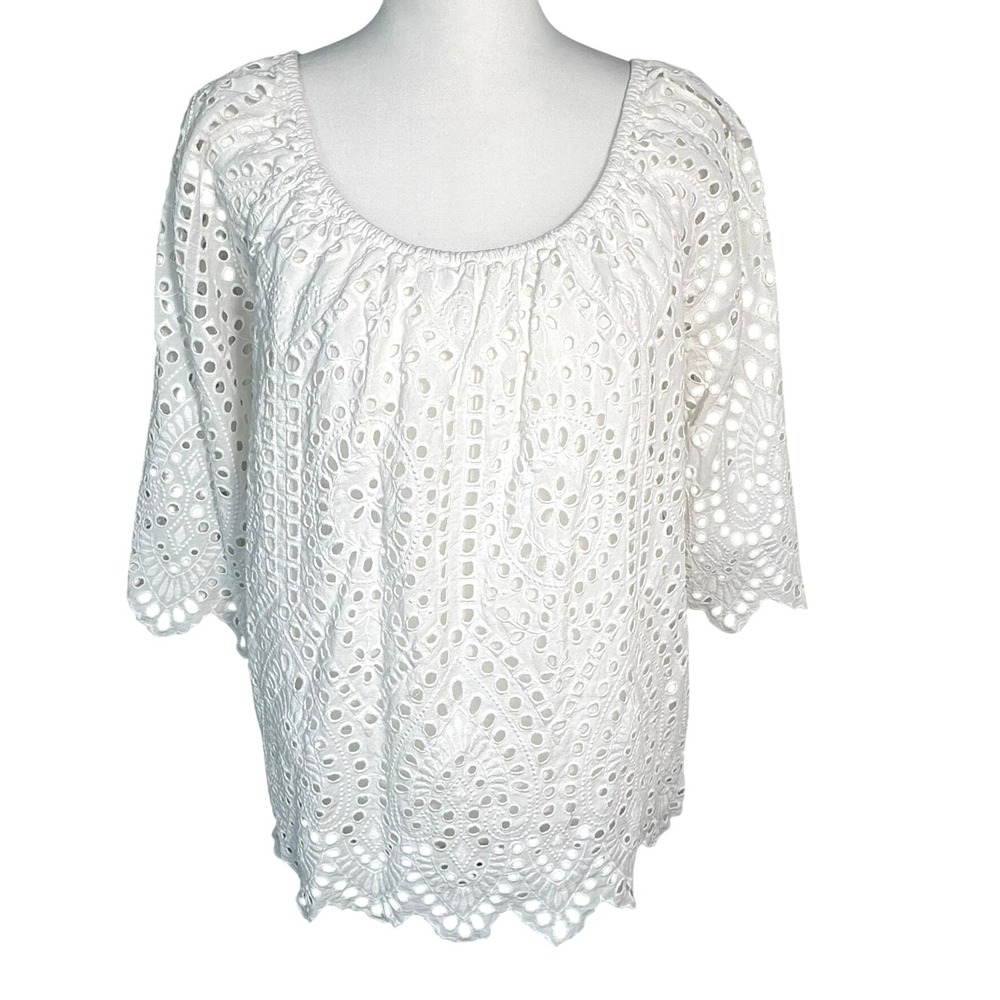VINEYARD VINES Women's Large 100% Cotton White Eyelet Lace Tunic Top Shirt Boho - Picture 2 of 8